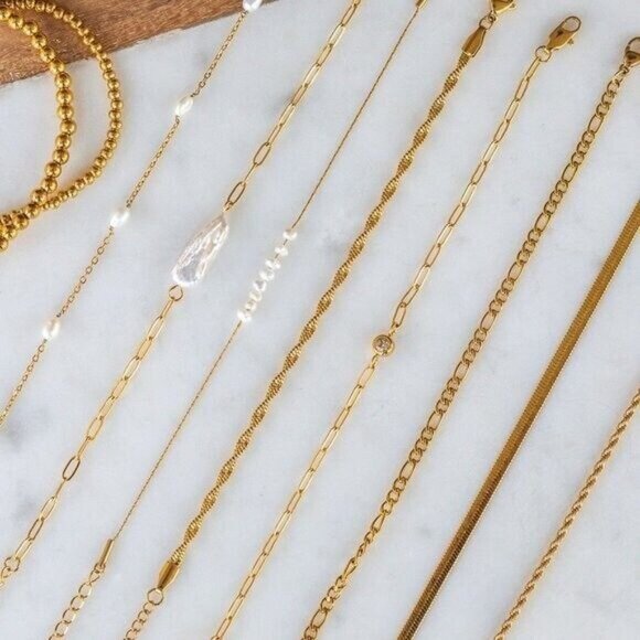 Gold Chain Bracelet Figaro Chain Non-tarnish & Waterproof Gold Chain Bracelet - Picture 5 of 9